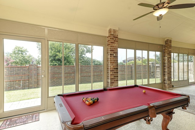 19022 Summer Farm Trl, Richmond, TX 77407 - game room with carpet floors, billiards, and ceiling fan