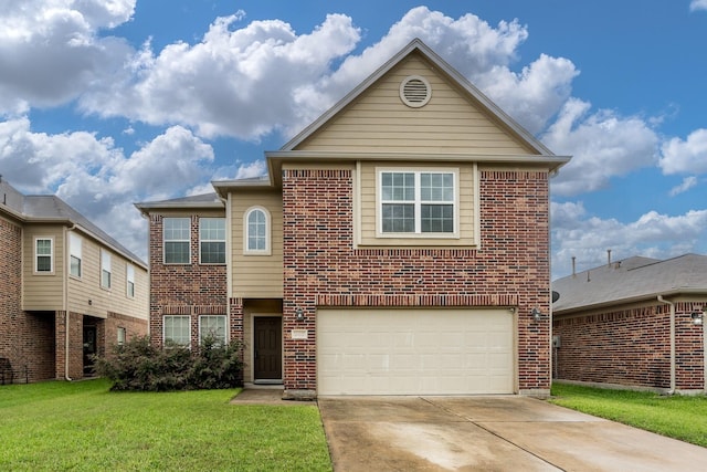 20027 Bayliss Manor Ln, Cypress, TX 77433 - traditional-style home with brick siding, an attached garage, a front yard, and concrete driveway