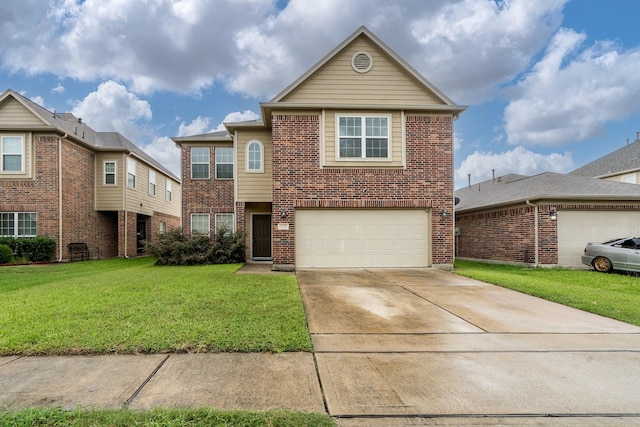 20027 Bayliss Manor Ln, Cypress, TX 77433 - traditional-style house with brick siding, an attached garage, a front lawn, and driveway