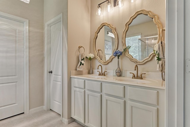 135 Forest Heights Way, Montgomery, TX 77316 - full bathroom featuring double vanity, tile patterned flooring, and a shower with shower door