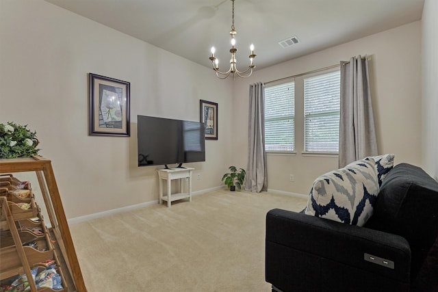135 Forest Heights Way, Montgomery, TX 77316 - carpeted living area featuring a chandelier and baseboards