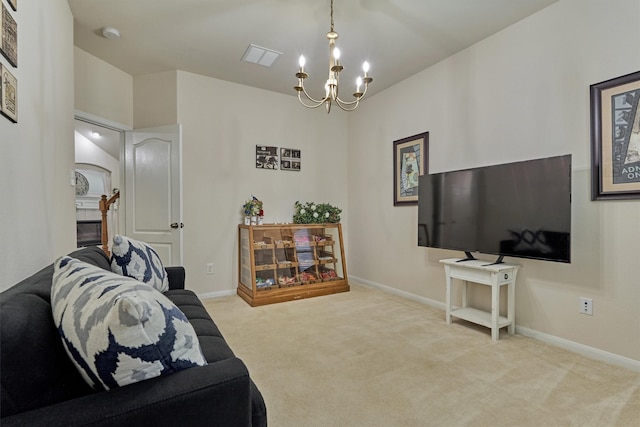 135 Forest Heights Way, Montgomery, TX 77316 - carpeted living area with a chandelier and baseboards