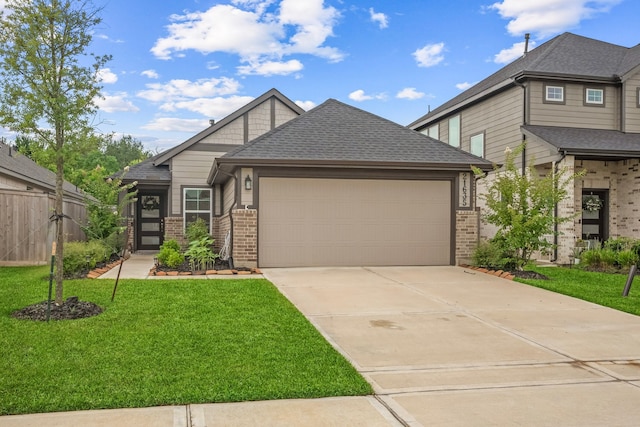 21635 Alberta Forest Cir, Magnolia, TX 77355 - craftsman-style home featuring brick siding, driveway, an attached garage, and a shingled roof