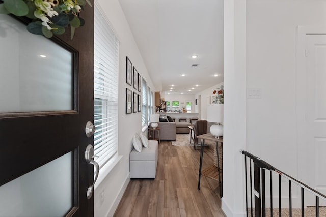 21635 Alberta Forest Cir, Magnolia, TX 77355 - hall with wood finished floors and recessed lighting