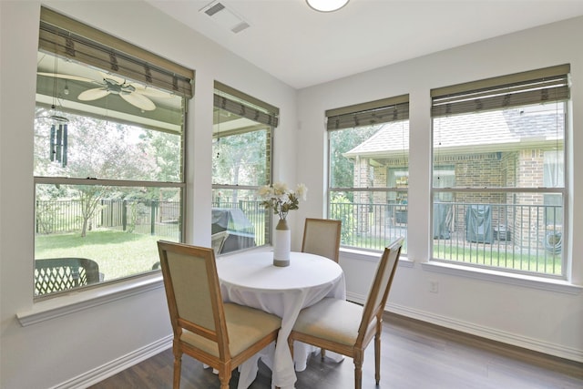 18415 Pin Oak Bend Dr, Cypress, TX 77433 - dining area with dark wood-style flooring and a ceiling fan