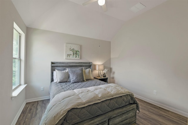 18415 Pin Oak Bend Dr, Cypress, TX 77433 - bedroom featuring vaulted ceiling, wood finished floors, and a ceiling fan