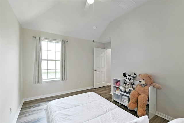 18415 Pin Oak Bend Dr, Cypress, TX 77433 - bedroom featuring lofted ceiling, dark wood finished floors, and ceiling fan