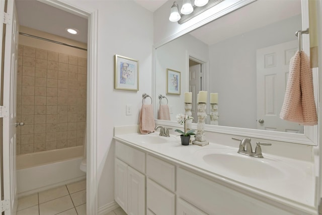18415 Pin Oak Bend Dr, Cypress, TX 77433 - full bathroom with double vanity, tile patterned floors, and tub / shower combination