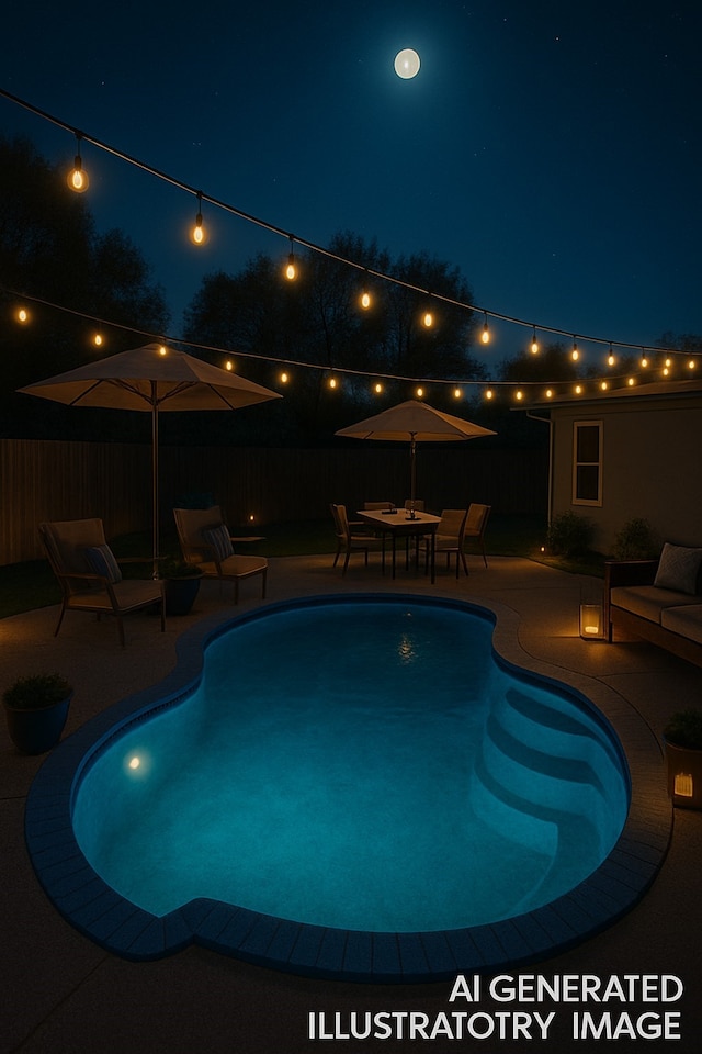 2630 34th St, Port Arthur, TX 77640 - pool at night with a patio area