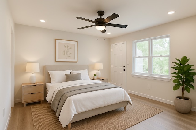 2630 34th St, Port Arthur, TX 77640 - bedroom with light wood-style floors, a ceiling fan, and recessed lighting
