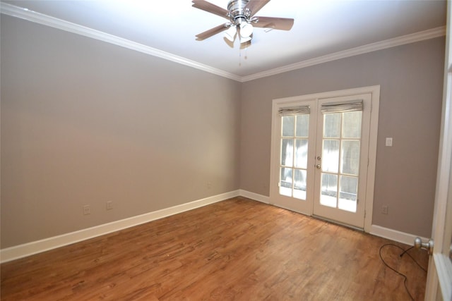 109 Dennis St, Houston, TX 77006 - spare room with french doors, wood finished floors, crown molding, and a ceiling fan
