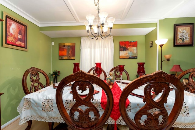 408 Rolling Wood Rd, Baytown, TX 77520 - dining space featuring a chandelier and ornamental molding