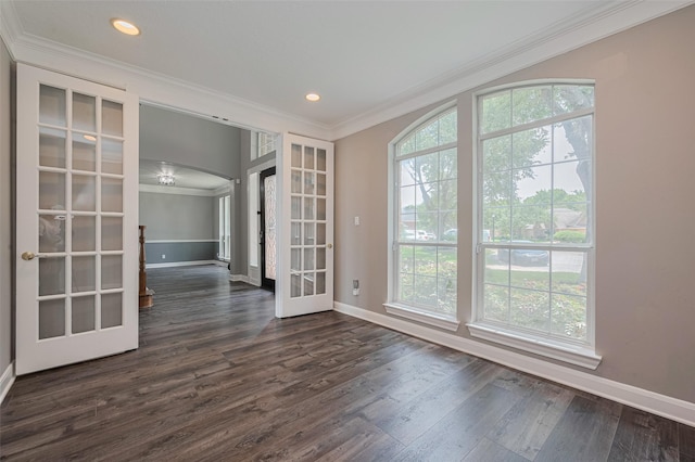 9526 Fern Wood Frst, Houston, TX 77040 - empty room with french doors, crown molding, dark wood-style floors, and recessed lighting