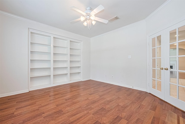 7927 Chateau Point Ln, Houston, TX 77041 - unfurnished room with wood finished floors, french doors, a ceiling fan, and ornamental molding