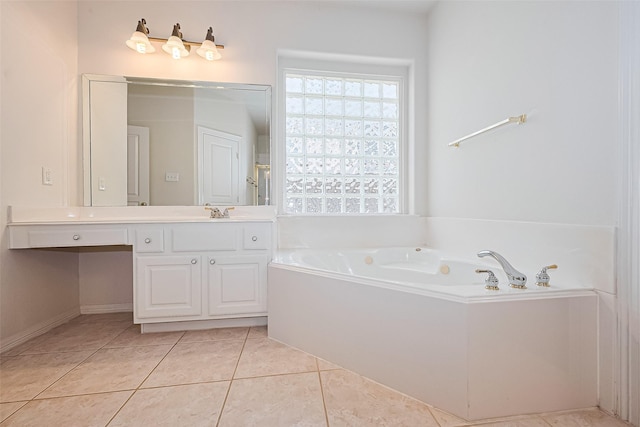 7927 Chateau Point Ln, Houston, TX 77041 - full bathroom featuring a garden tub, vanity, and tile patterned floors