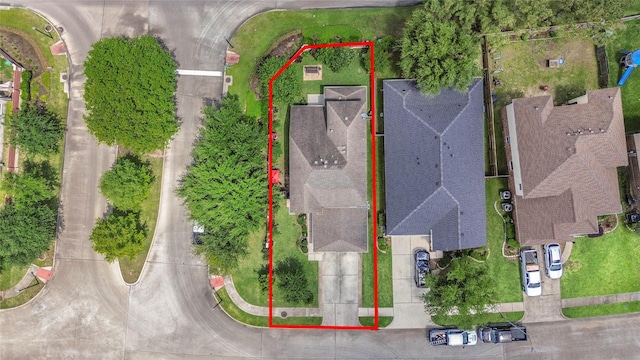 14503 Brackenhurst Ln, Houston, TX 77049 - aerial view of property and surrounding area featuring property parcel outlined