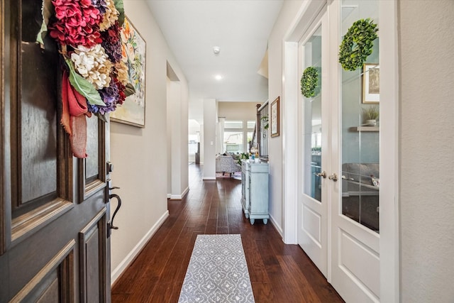 18311 Windspring Falls Ln, Cypress, TX 77433 - entryway with dark wood-style floors, french doors, and recessed lighting