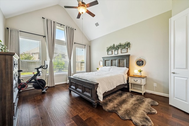 18311 Windspring Falls Ln, Cypress, TX 77433 - bedroom featuring high vaulted ceiling, hardwood / wood-style floors, and ceiling fan