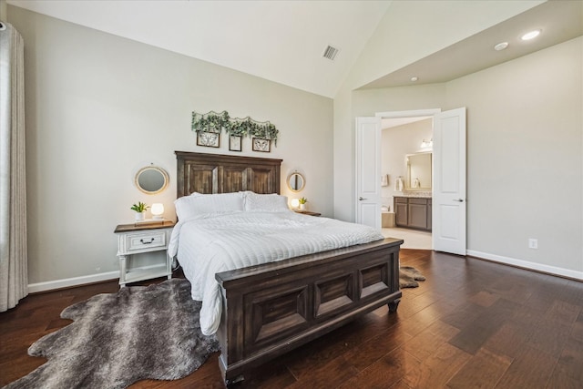 18311 Windspring Falls Ln, Cypress, TX 77433 - bedroom with lofted ceiling, wood finished floors, ensuite bath, and recessed lighting