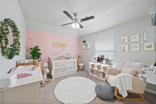 1509 Grayson Oaks Pl, Houston, TX 77043 - bedroom featuring carpet, ceiling fan, and vaulted ceiling