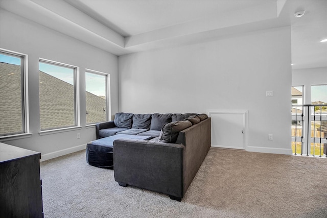 18702 Denio Site Dr, Cypress, TX 77433 - living room featuring carpet, a tray ceiling, and recessed lighting