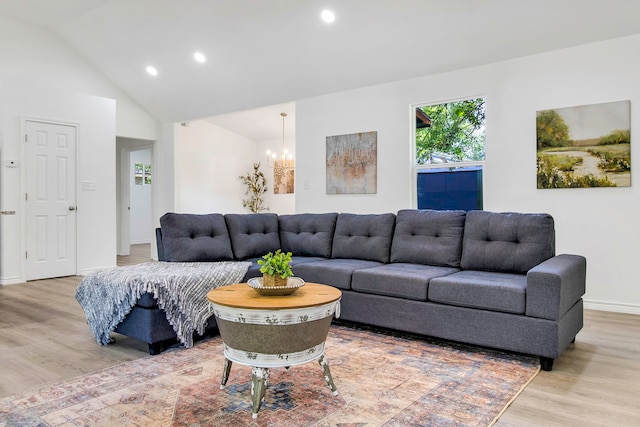 220 Tortuga Way, Point Blank, TX 77364 - living area featuring a chandelier, light wood-style floors, recessed lighting, and high vaulted ceiling