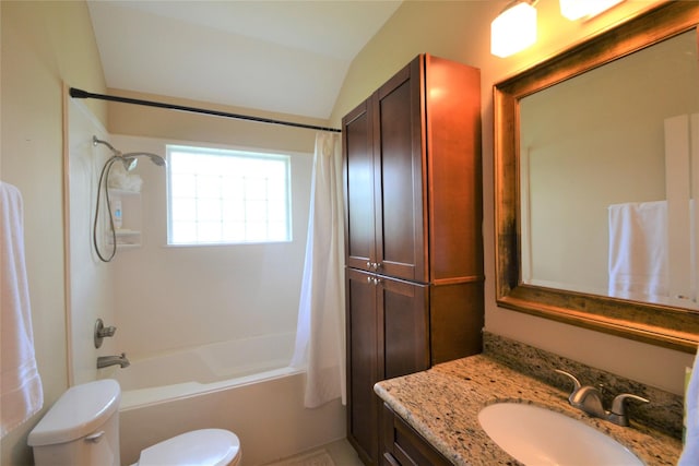 278 Debbie Ln, San Leon, TX 77539 - bathroom featuring shower / bath combo with shower curtain, vanity, and lofted ceiling