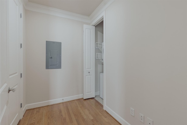 2211 Briarglen Dr Unit 502, Houston, TX 77027 - corridor with electric panel, light wood-type flooring, and ornamental molding