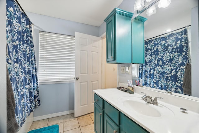 176 Bending Oak, Pollok, TX 75969 - bathroom featuring vanity, tile patterned flooring, and curtained shower