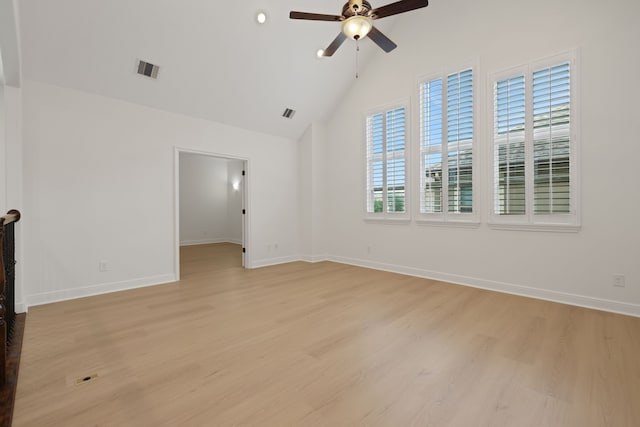 24918 Granite Bluff Ln, Katy, TX 77494 - unfurnished room featuring ceiling fan, light wood finished floors, and vaulted ceiling