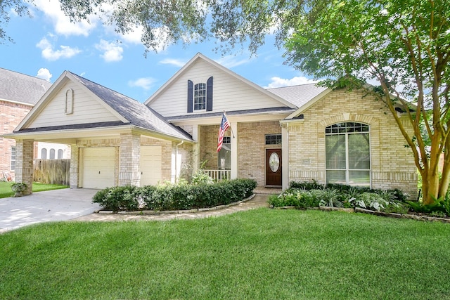 22602 Water Edge Ln, Katy, TX 77494 - traditional-style home featuring brick siding, driveway, a front yard, an attached garage, and a shingled roof