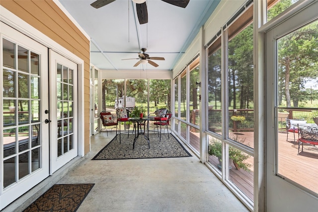 847 Cottletown Rd, Smithville, TX 78957 - unfurnished sunroom with a ceiling fan, french doors, and plenty of natural light