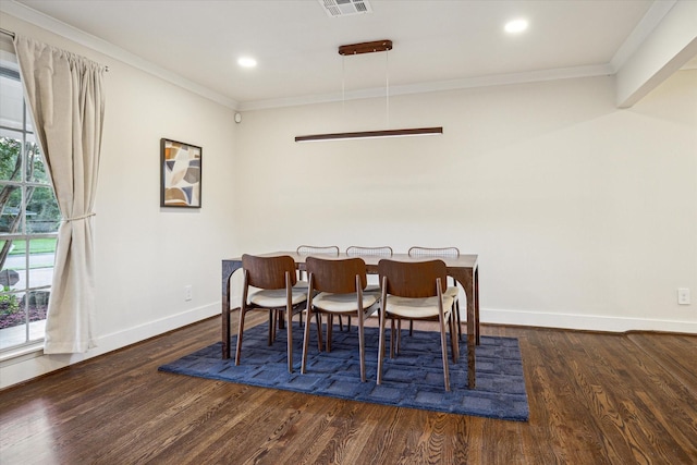 10707 Moonlight Dr, Houston, TX 77096 - dining space featuring ornamental molding, wood finished floors, and recessed lighting