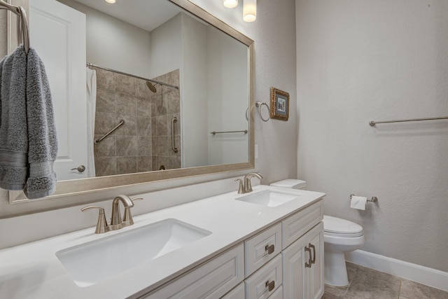 3207 Coach Horse Ln, Houston, TX 77080 - bathroom with double vanity, tiled shower, and tile patterned floors