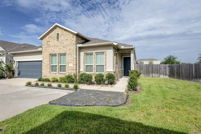 3207 Coach Horse Ln, Houston, TX 77080 - view of front of house featuring stone siding, a garage, stucco siding, and concrete driveway