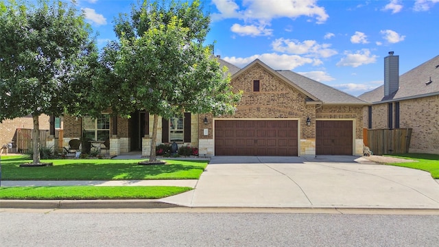 2928 San Milan Pass, Round Rock, TX 78665 - view of front of home with a garage, driveway, a front lawn, brick siding, and stone siding