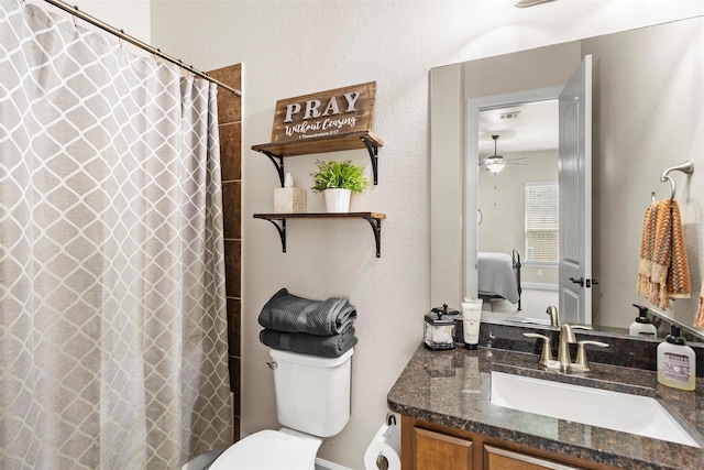 2928 San Milan Pass, Round Rock, TX 78665 - full bathroom featuring vanity, a ceiling fan, and curtained shower
