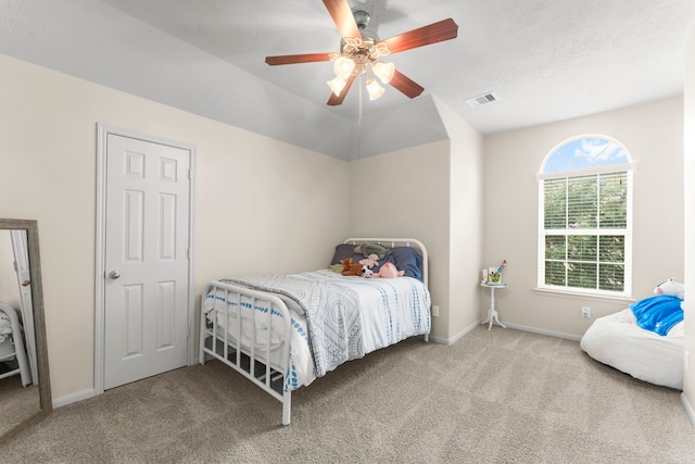 31820 Forest Oak Ln, Conroe, TX 77385 - carpeted bedroom featuring a ceiling fan and lofted ceiling