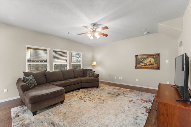 31820 Forest Oak Ln, Conroe, TX 77385 - living area featuring a ceiling fan and wood finished floors