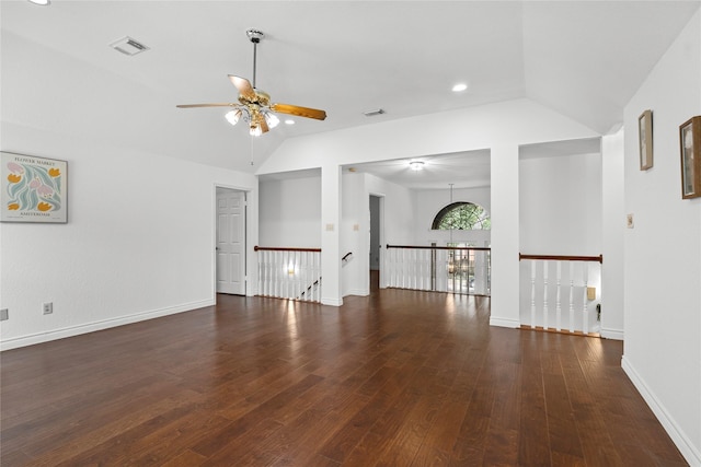 1711 Alcorn Bayou Dr, Sugar Land, TX 77479 - unfurnished room with vaulted ceiling, ceiling fan, and wood finished floors