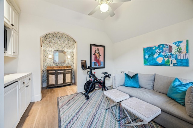 3001 Tangley Rd, West University Place, TX 77005 - living area with light wood-style flooring, ceiling fan, and lofted ceiling