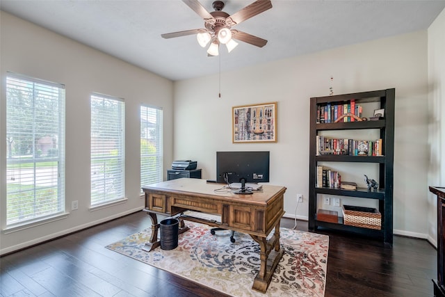 3602 Buchanan Hill Ln, Katy, TX 77494 - office space featuring ceiling fan and dark wood-type flooring