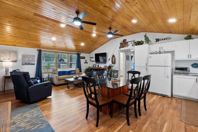 236 Fern, Livingston, TX 77351 - dining room featuring wood ceiling, vaulted ceiling, a ceiling fan, light wood finished floors, and recessed lighting