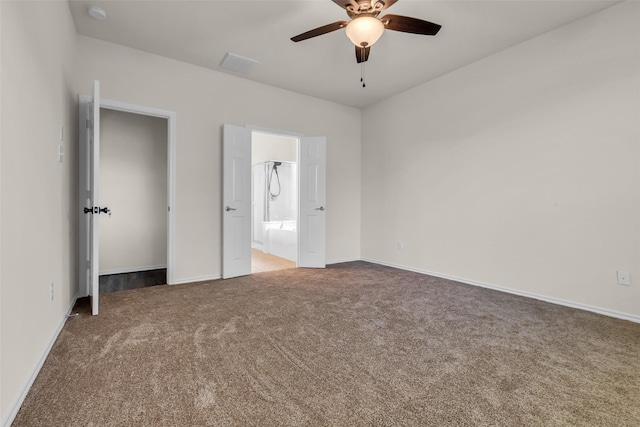 3510 Orchard Valley Ln, Spring, TX 77386 - unfurnished bedroom with carpet, ceiling fan, and connected bathroom