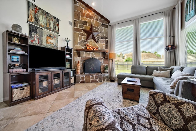 17003 Buffalo Peak Ct, Humble, TX 77346 - living room with vaulted ceiling and a fireplace