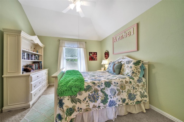17003 Buffalo Peak Ct, Humble, TX 77346 - bedroom with light colored carpet, lofted ceiling, and ceiling fan