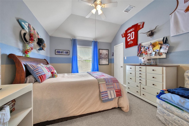 17003 Buffalo Peak Ct, Humble, TX 77346 - carpeted bedroom featuring vaulted ceiling and ceiling fan