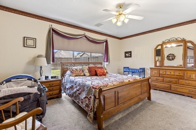 10415 Claybrook Dr, Houston, TX 77089 - carpeted bedroom featuring crown molding and a ceiling fan