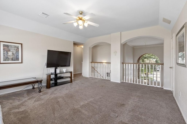 10415 Claybrook Dr, Houston, TX 77089 - carpeted living area featuring a ceiling fan and baseboards