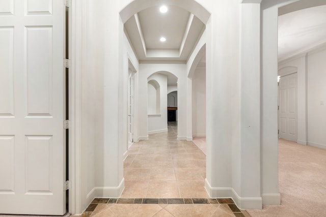 21510 Briar Landing Ln, Katy, TX 77450 - corridor with arched walkways, light tile patterned flooring, and recessed lighting